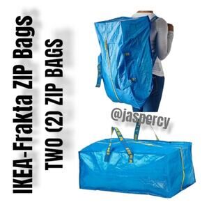 IKEA Frakta - Two (2) ZIPPERED Large Blue Storage Bag Handles/Backpack Travel